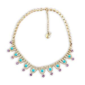 Betsey Johnson gold tone multi stone statement necklace 'Granny Chic' Americana